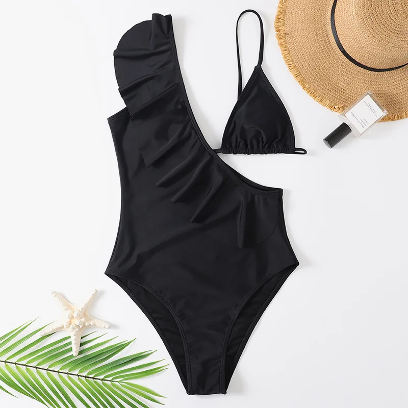 Ladies Solid Black Ruffled One-piece Swimsuit Women Sexy Lace Up Swimwear Beach Bathing Suits Quick Drying Bikini
Ladies Solid Black Ruffled One-piece Swimsuit Women Sexy Lace Up Swimwear Beach Bathing Suits Quick Drying Bikini