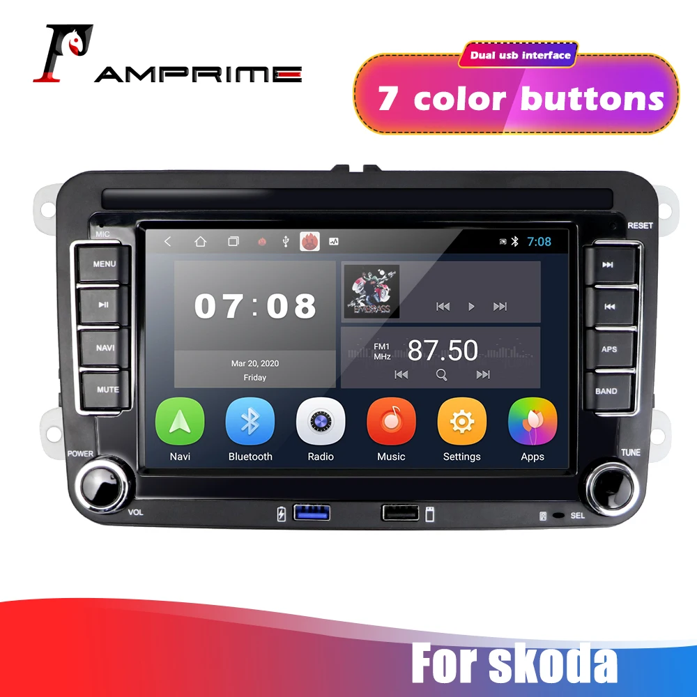Автомагнитола AMPrime мультимедийный mp5-видеоплеер на Android 10 с 7 "экраном для Skoda VW