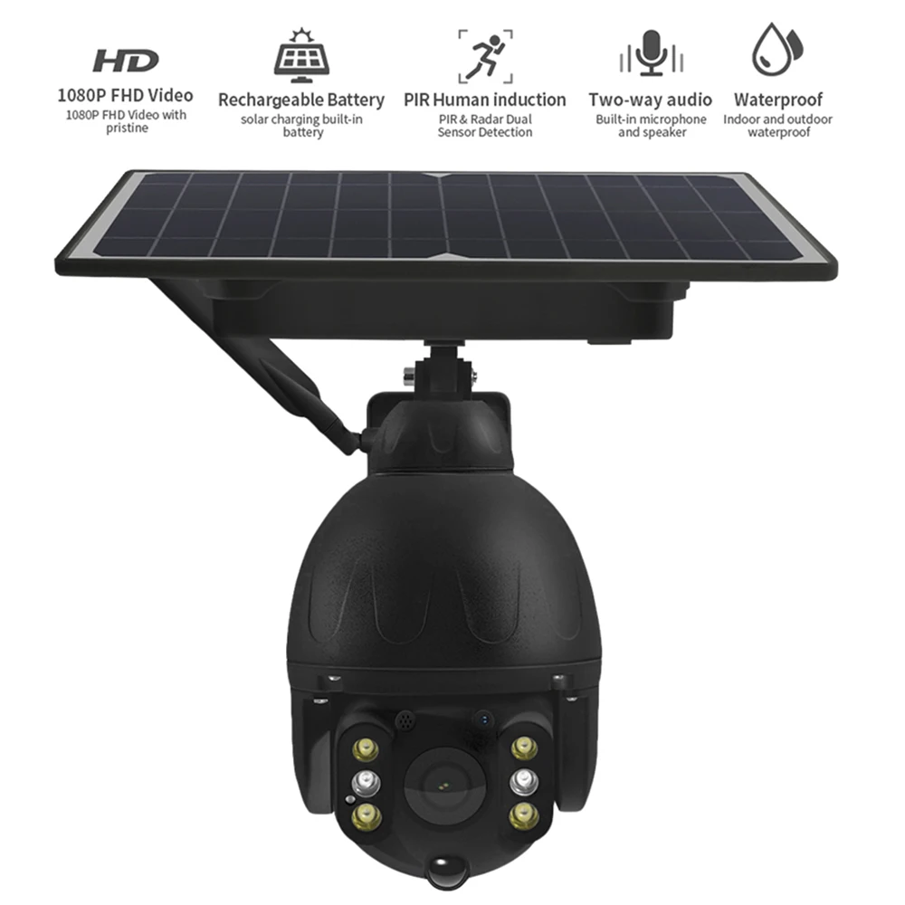 Solar IP PTZ Camera 1080P Night Vision Two Way Audio Waterproof Wireless WiFi Outdoor Solar Security Camera for Home Office
Solar IP PTZ Camera 1080P Night Vision Two Way Audio Waterproof Wireless WiFi Outdoor Solar Security Camera for Home Office