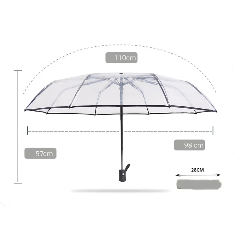 Прозрачный автоматический зонт Ветрозащитный Автоматический складной черный от