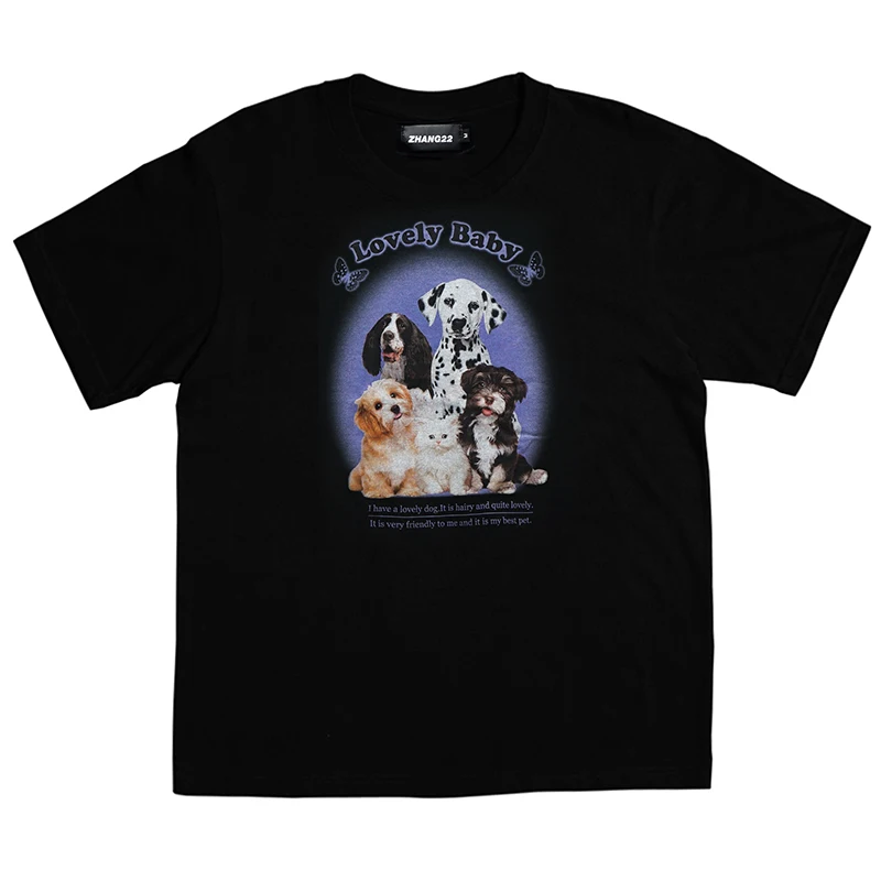 Женская футболка с мультяшным принтом милым котом и собакой летняя готическим