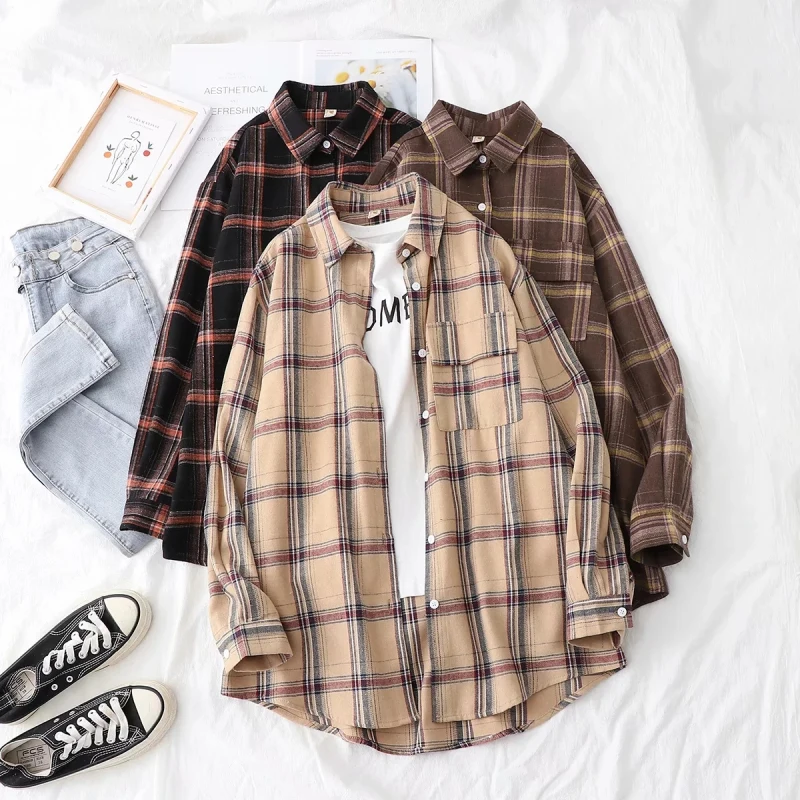 PUWD Casual Woman Oversized Sofic Basic Plaid Shirts 2021 Spring Fashion Ladies Loose Single Breasted Blouse Female Vintage Tops
PUWD Casual Woman Oversized Sofic Basic Plaid Shirts 2021 Spring Fashion Ladies Loose Single Breasted Blouse Female Vintage Tops