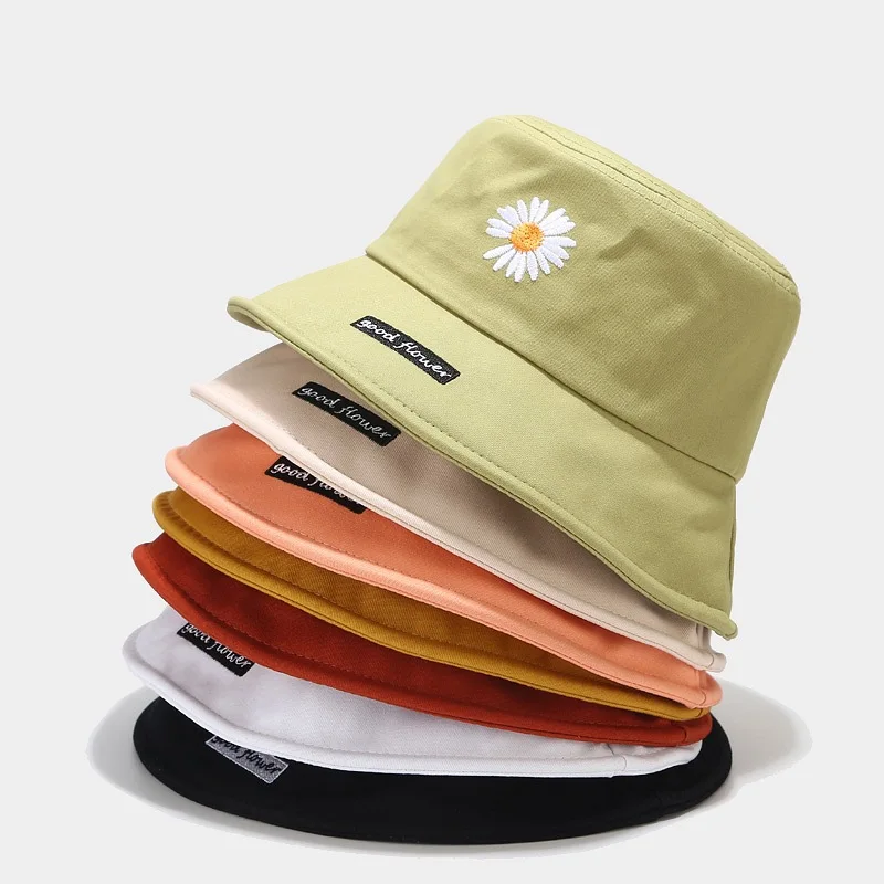 

Daisy Adult Lover Summer Foldable Bucket Hat Solid Color Hip Hop Wide Brim Beach UV Protection Round Top Sunscreen Fisherman Cap