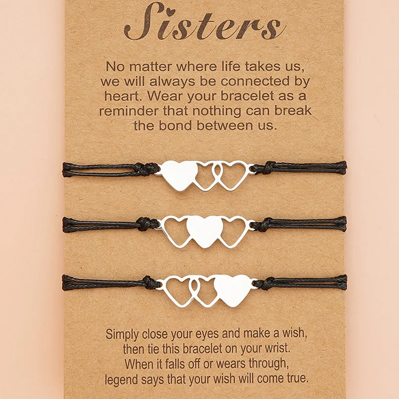 3Pcs Matching Heart Sister Card Bracelet Stainless Steel Handmade Braided Charm Bracelet Friendship Jewelry Gifts Birthday Gift
3Pcs Matching Heart Sister Card Bracelet Stainless Steel Handmade Braided Charm Bracelet Friendship Jewelry Gifts Birthday Gift