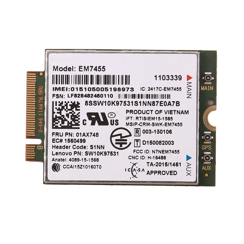 Карта Wi-Fi EM7455 FRU 01AX748 LTE 3G 4G для Thinkpad X1 Carbono 5-го поколения X270 T470 T470S T470P T570 L570 L470 P51 P71
Карта Wi-Fi EM7455 FRU 01AX748 LTE 3G 4G для Thinkpad X1 Carbono 5-го поколения X270 T470 T470S T470P T570 L570 L470 P51 P71