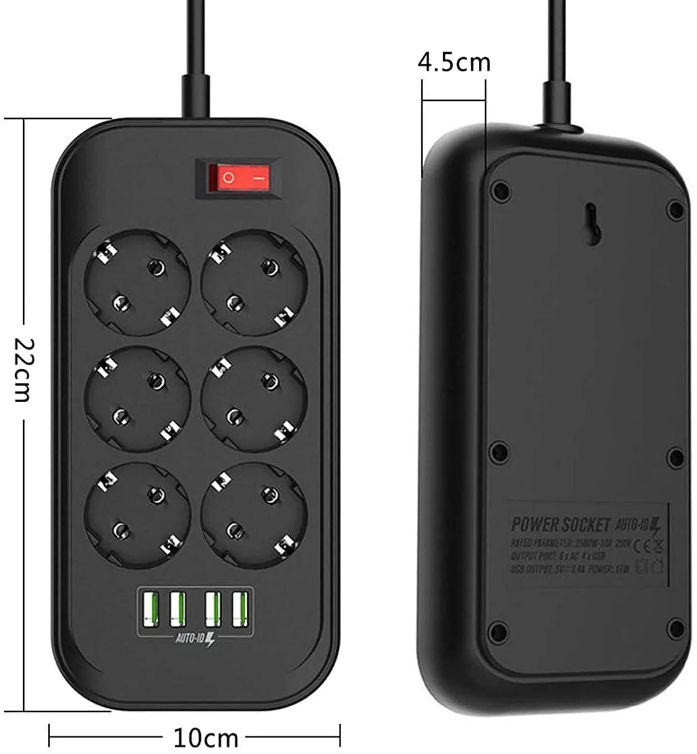 2500W Power Strip Flat Plug 6 Outlets 4 USB Charging Ports Power Strip with 2M Extension Cord for Home Office Computer TV
2500W Power Strip Flat Plug 6 Outlets 4 USB Charging Ports Power Strip with 2M Extension Cord for Home Office Computer TV