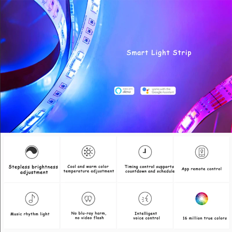 Tuya Smart Life APP Wifi controller RGB LED2M light strip LED flexible strip used with Alexa Google Home smart
Tuya Smart Life APP Wifi controller RGB LED2M light strip LED flexible strip used with Alexa Google Home smart