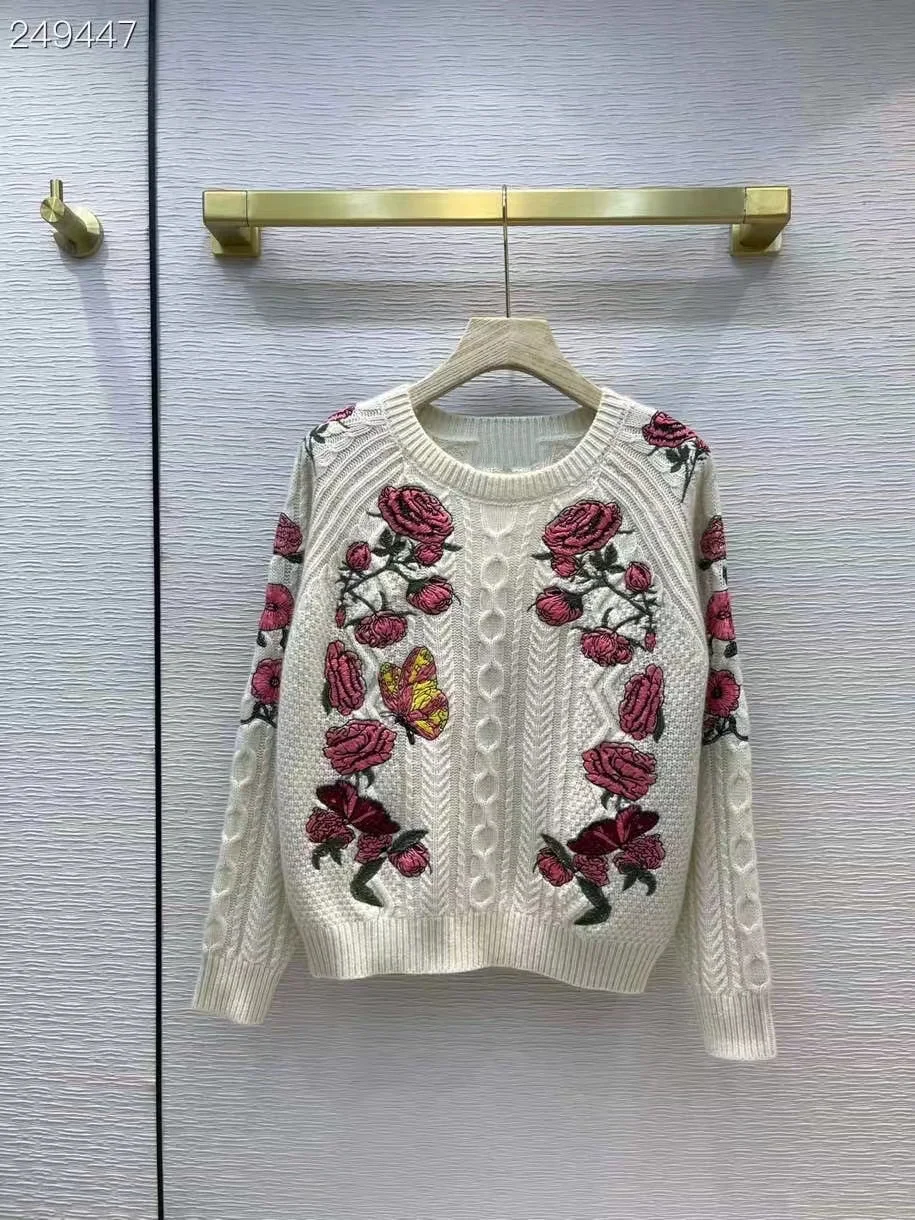 Женский вязаный пуловер с цветочной вышивкой, шерстяной свитер в стиле ретро, зима 2021 
Женский вязаный пуловер с цветочной вышивкой, шерстяной свитер в стиле ретро, зима 2021