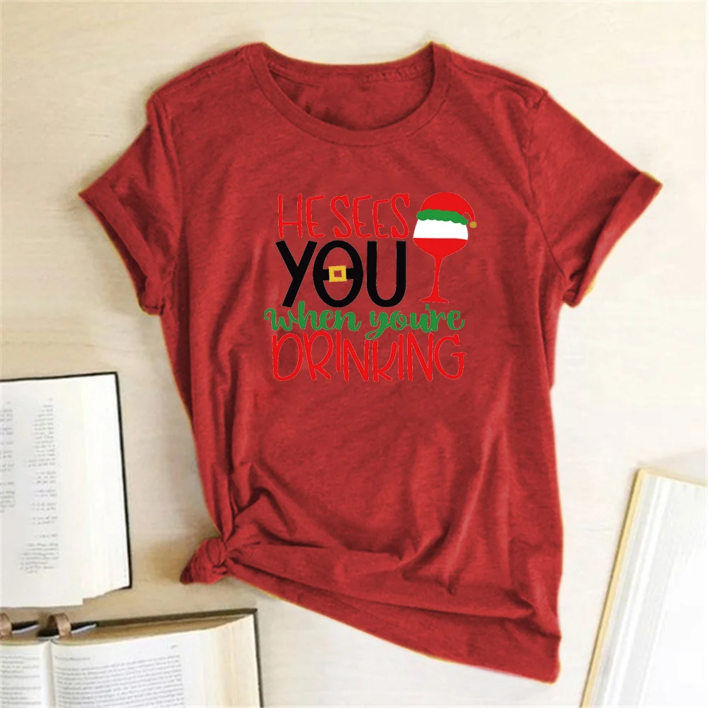 Women Short Sleeve Christmas Party Graphic Tees Shirt Unisex Tops He Sees You When You're Drinking Funny Christmas T Shirt
Women Short Sleeve Christmas Party Graphic Tees Shirt Unisex Tops He Sees You When You're Drinking Funny Christmas T Shirt