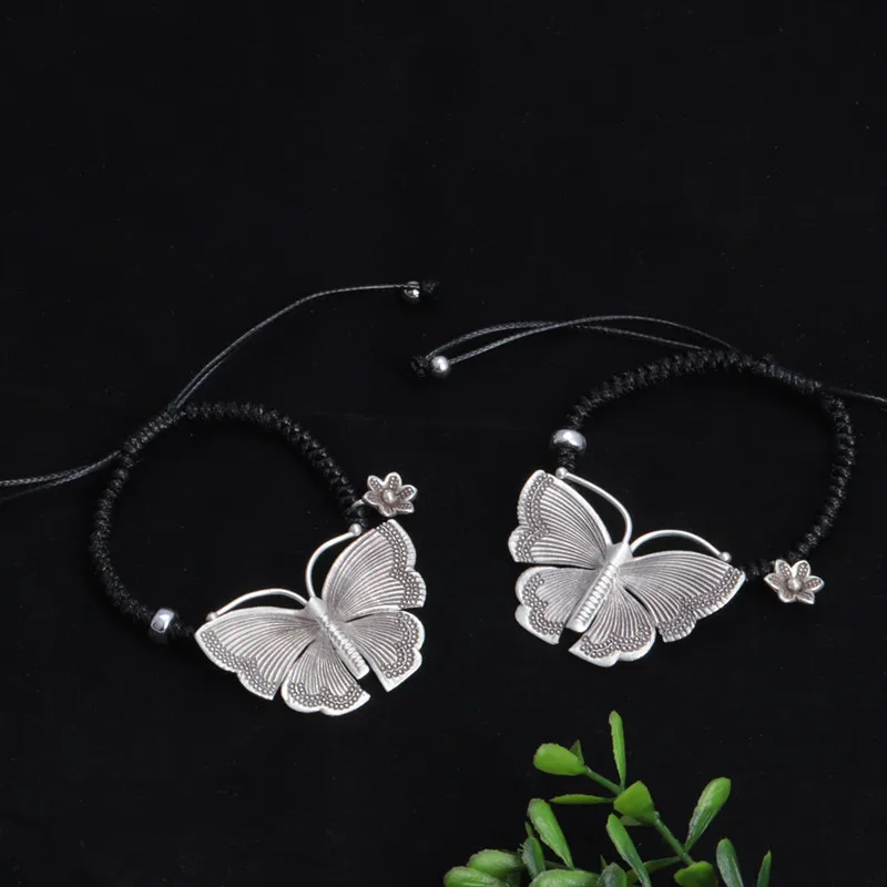 Real Real S925 Silver Jewelry Vintage Butterfly Flower Bracelet Wax Rope Hand-woven Adjustable Woman Bracelet
Real Real S925 Silver Jewelry Vintage Butterfly Flower Bracelet Wax Rope Hand-woven Adjustable Woman Bracelet