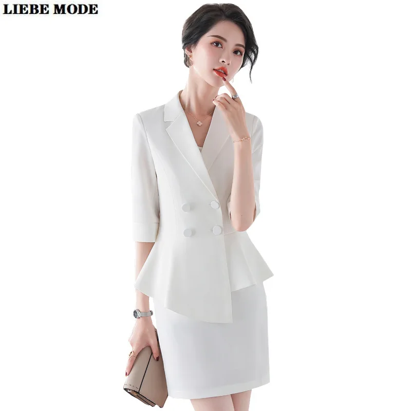 Summer Woman Half Sleeve Double Breasted Suit Jacket and Mini Skirt Office Lady Formal Irregular Blazer Set 2 Piece Skirts Suits
Summer Woman Half Sleeve Double Breasted Suit Jacket and Mini Skirt Office Lady Formal Irregular Blazer Set 2 Piece Skirts Suits