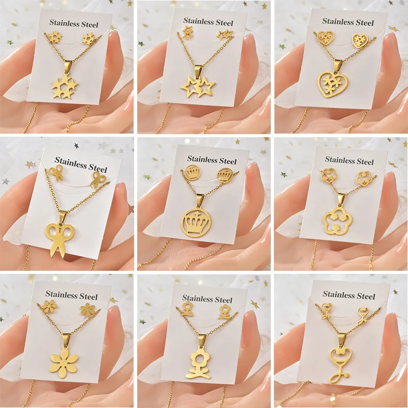 New Fashion Titanium Steel Jewelry Set Stainless Steel Gold Necklace Earrings Contracted Crown More Style Two-piece Set Gift
New Fashion Titanium Steel Jewelry Set Stainless Steel Gold Necklace Earrings Contracted Crown More Style Two-piece Set Gift