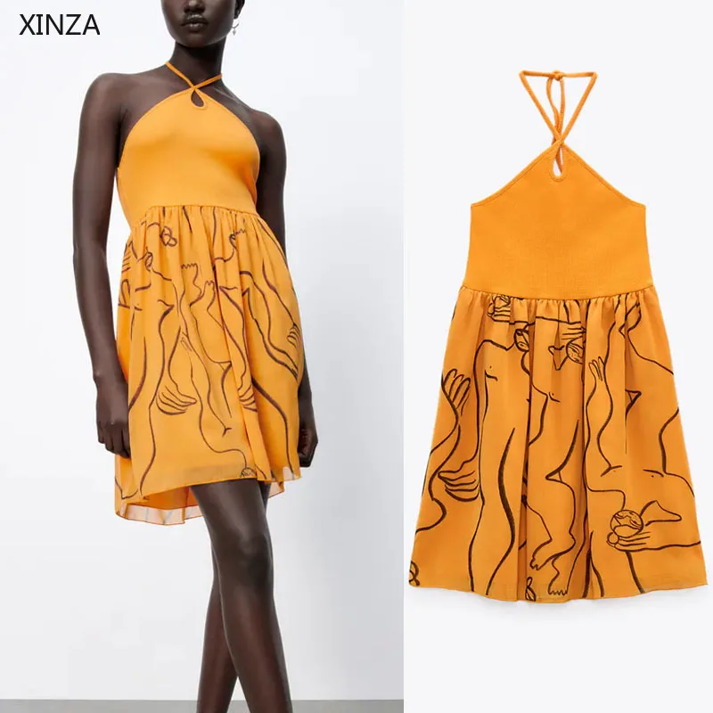 Za Patchwork Print Knit Dress Women Sleeveless Backless Halter Mini Dresses Woman Sexy Sumemr Traf Dress Fashion Party Vestidos
Za Patchwork Print Knit Dress Women Sleeveless Backless Halter Mini Dresses Woman Sexy Sumemr Traf Dress Fashion Party Vestidos