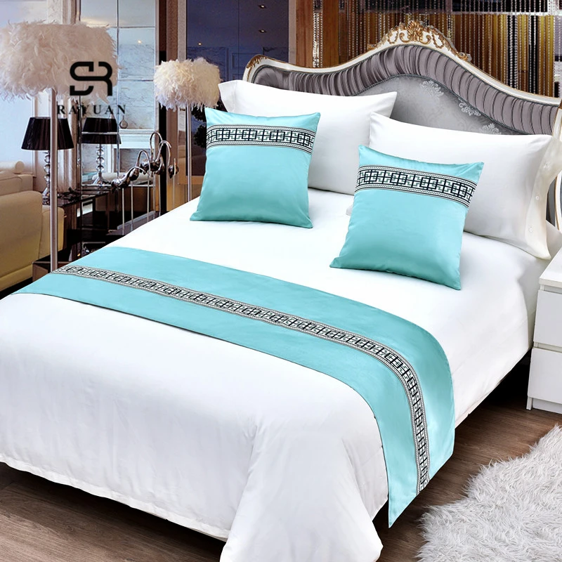 Фото RAYUAN синяя замша вышивка покрывала кровать бегун бросок - купить