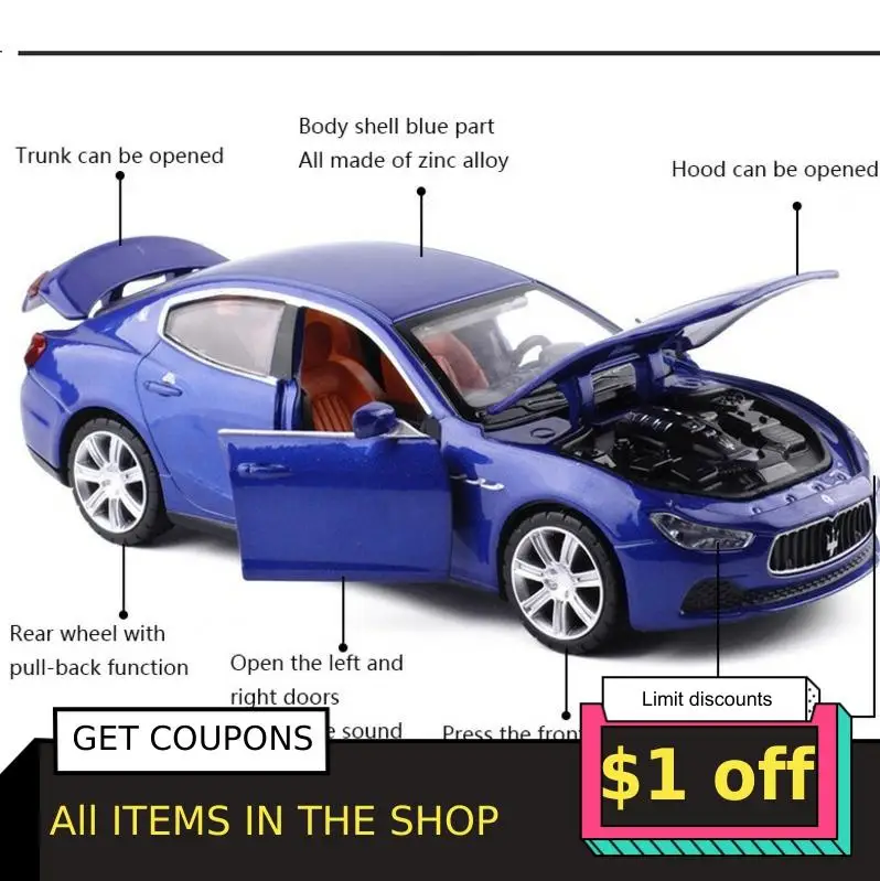 Diecasts игрушечный автомобиль 1/32 Maserati сплав модель автомобиля с музыкой и