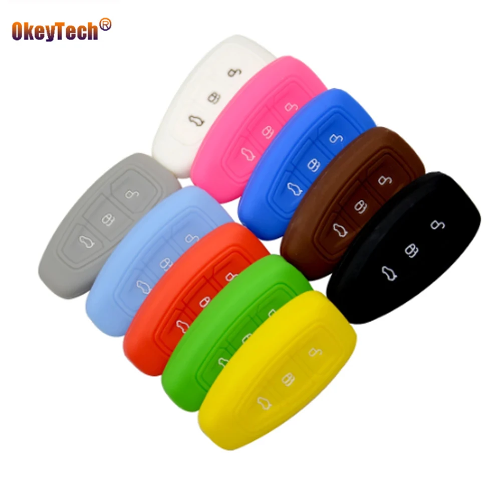 

Okeytech Silicone Car Key Cover Case Shell For Ford Mondeo Focus Fiesta Kuga C-Max S-Max MK3 3 Buttons Replacement Car Key Fob