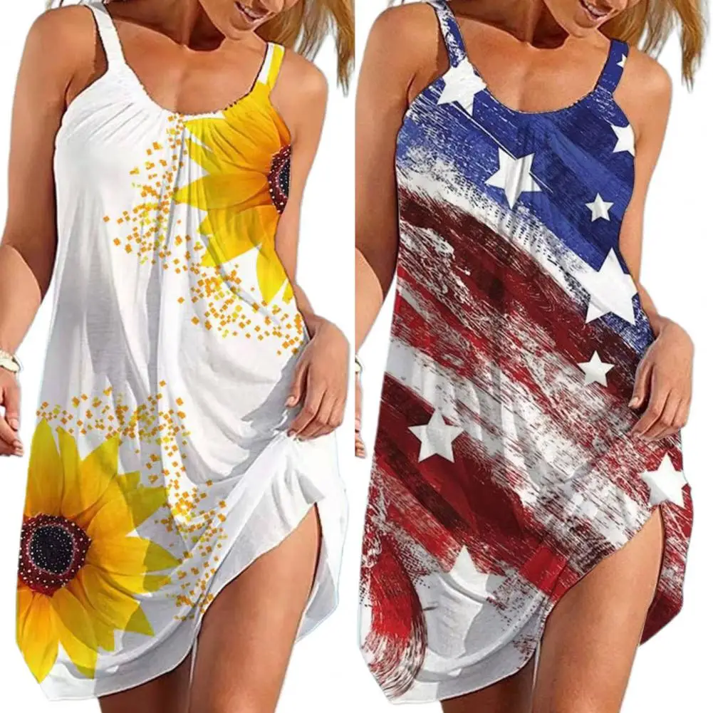 Sundress Trendy Sunflower Printing Sling Women Dress Beachwear Mini Dress Loose Hem for Holiday 
Sundress Trendy Sunflower Printing Sling Women Dress Beachwear Mini Dress Loose Hem for Holiday