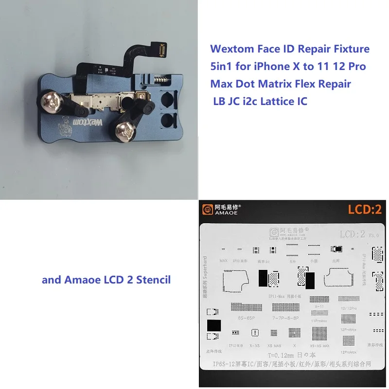 Wextom Face ID 5in1 Fixture for iPhone X to 11 12 Pro Max Dot Matrix Flex Repair Fac id Flex LB JC i2c Lattice IC Amaoe LCD2 Ste
Wextom Face ID 5in1 Fixture for iPhone X to 11 12 Pro Max Dot Matrix Flex Repair Fac id Flex LB JC i2c Lattice IC Amaoe LCD2 Ste
