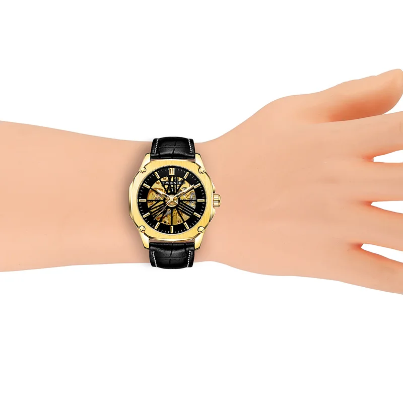 Winner Gold Black Design Transparent Skeleton Dial Mens Watch Top Brand Luxury Automatic Fashion Mechanical Leather Watch Clock
Winner Gold Black Design Transparent Skeleton Dial Mens Watch Top Brand Luxury Automatic Fashion Mechanical Leather Watch Clock