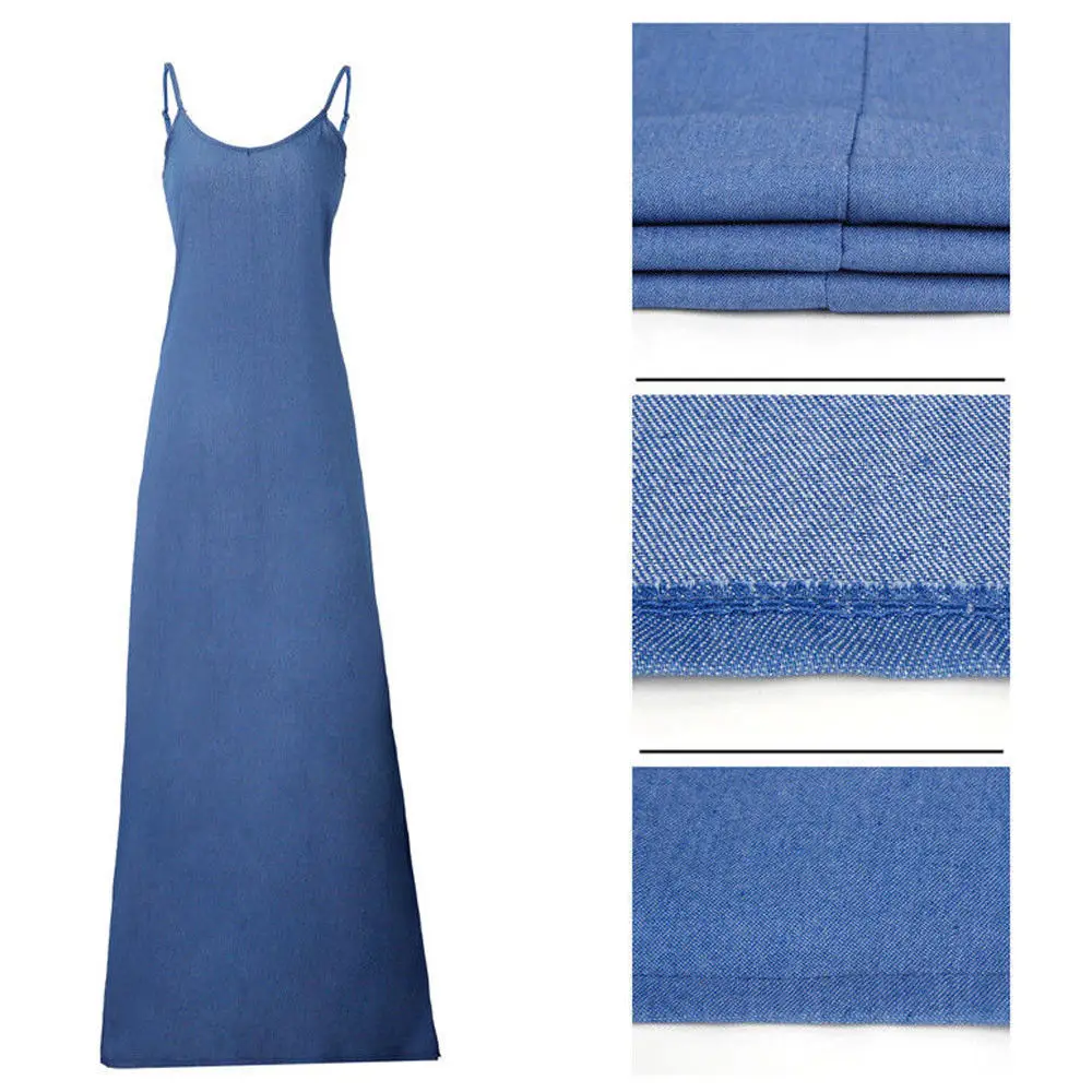 Plus Size Women Dress Boho Backelss Long Denim Maxi Dress Women Loose Sundress Sleveless Summer Dress 
Plus Size Women Dress Boho Backelss Long Denim Maxi Dress Women Loose Sundress Sleveless Summer Dress