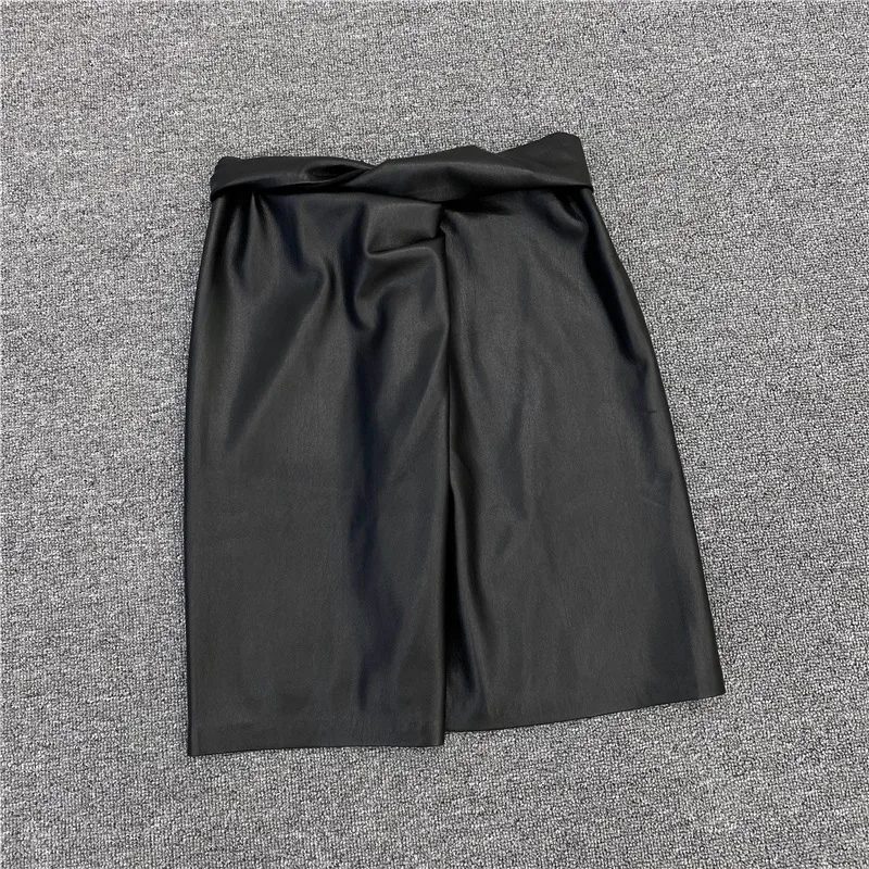 Женская короткая юбка из искусственной кожи с высокой талией три цвета мини-юбка