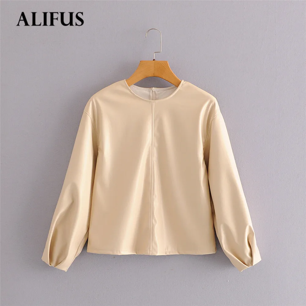 Fashion Za Women PU O Neck Long Sleeve Beige Windproof Simple Chic female autumn winter ladies solid Tops casual Streetwear 
Fashion Za Women PU O Neck Long Sleeve Beige Windproof Simple Chic female autumn winter ladies solid Tops casual Streetwear