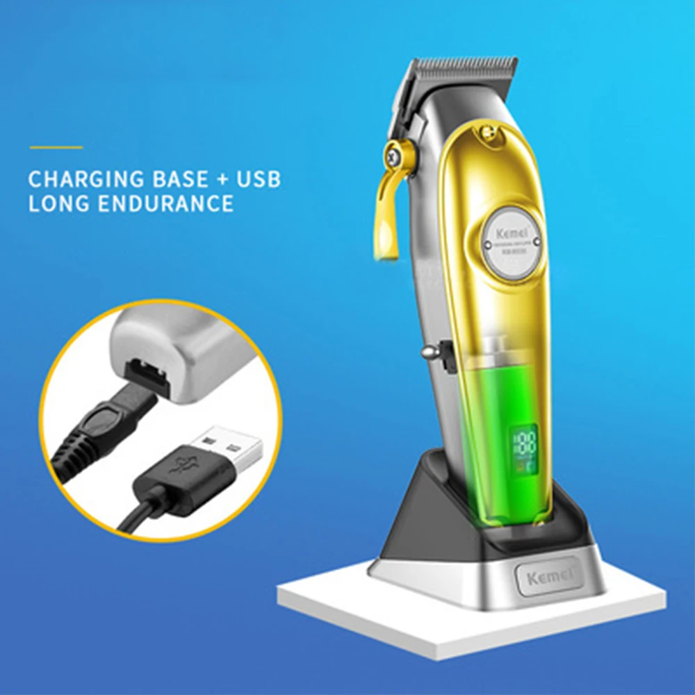 Hair Trimmer USB Rechargeable Metal Body KM-53S Electric Oil Head Clipper Carving LED Liquid Crystal Display With Charging Base
Hair Trimmer USB Rechargeable Metal Body KM-53S Electric Oil Head Clipper Carving LED Liquid Crystal Display With Charging Base