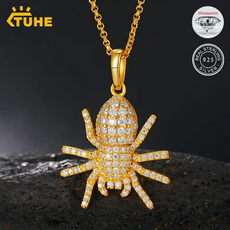 Ожерелье из серебра 925 пробы с кулоном в виде паука, муассанита для мужчин и женщин, бижутерия в стиле хип-хоп, 2021
Ожерелье из серебра 925 пробы с кулоном в виде паука, муассанита для мужчин и женщин, бижутерия в стиле хип-хоп, 2021