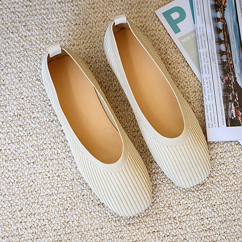Toe Knitted Fabric Slip-On Low Heels Daily Loafers Mesh Ballet Flats Boat Shoes Women Stripes Breathable Flats 2021 Square 
Toe Knitted Fabric Slip-On Low Heels Daily Loafers Mesh Ballet Flats Boat Shoes Women Stripes Breathable Flats 2021 Square