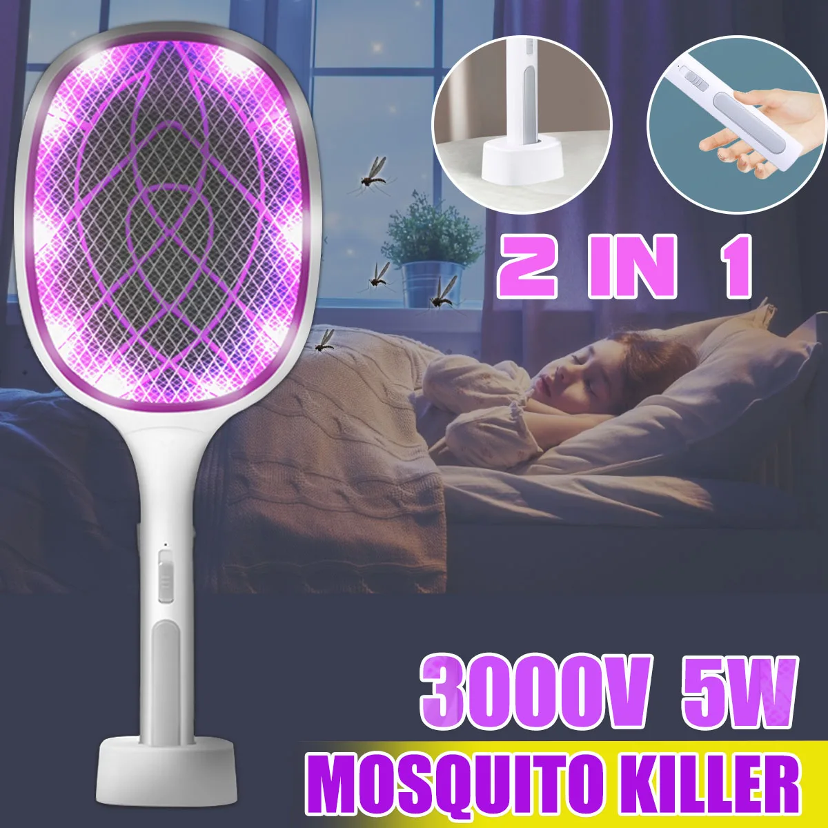 NEW Two-in-One 10 LED Trap Mosquito Killer Lamp 3000V Electric Bug Zapper USB Rechargeable Summer Fly Swatter Trap Flies Insect
NEW Two-in-One 10 LED Trap Mosquito Killer Lamp 3000V Electric Bug Zapper USB Rechargeable Summer Fly Swatter Trap Flies Insect