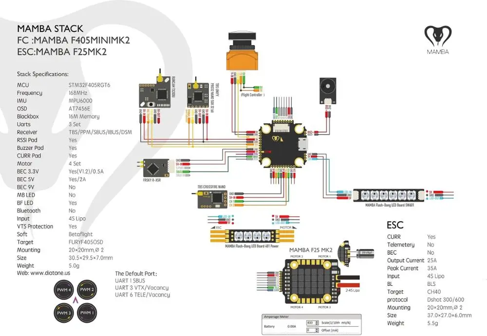 Diatone MAMBA F405 Mini MKII Betaflight Flight Controller & 25A ESC 2-4S DSHOT600 stack FPV Racing Brushless ESC For RC
Diatone MAMBA F405 Mini MKII Betaflight Flight Controller & 25A ESC 2-4S DSHOT600 stack FPV Racing Brushless ESC For RC