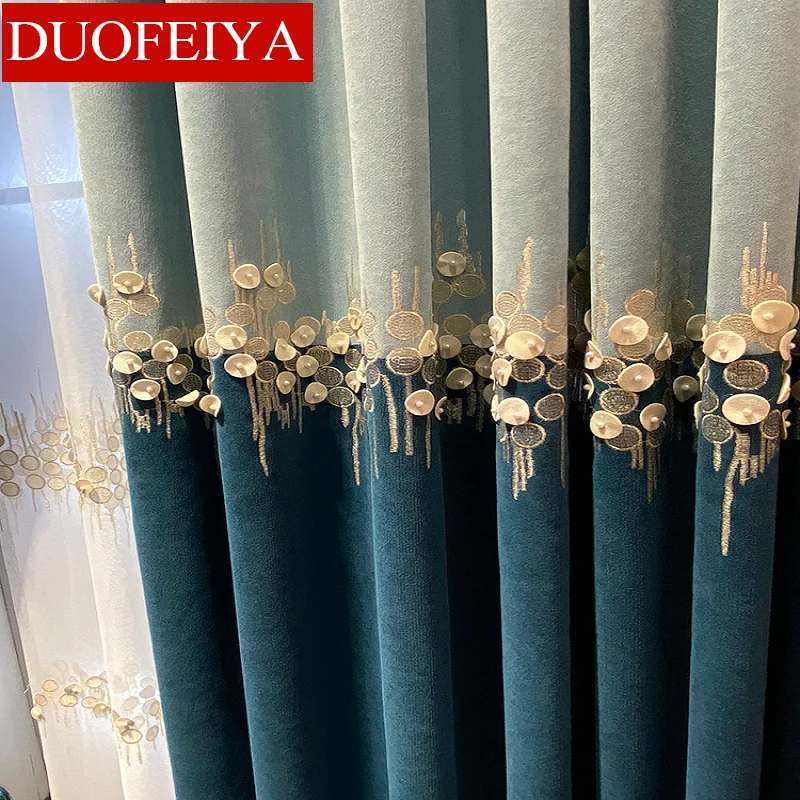 New Light Luxury Curtains for Living Dining Room Bedroom Thick Cashmere Shading Chenille Embroidered Bead Blue Curtains Tulle
New Light Luxury Curtains for Living Dining Room Bedroom Thick Cashmere Shading Chenille Embroidered Bead Blue Curtains Tulle