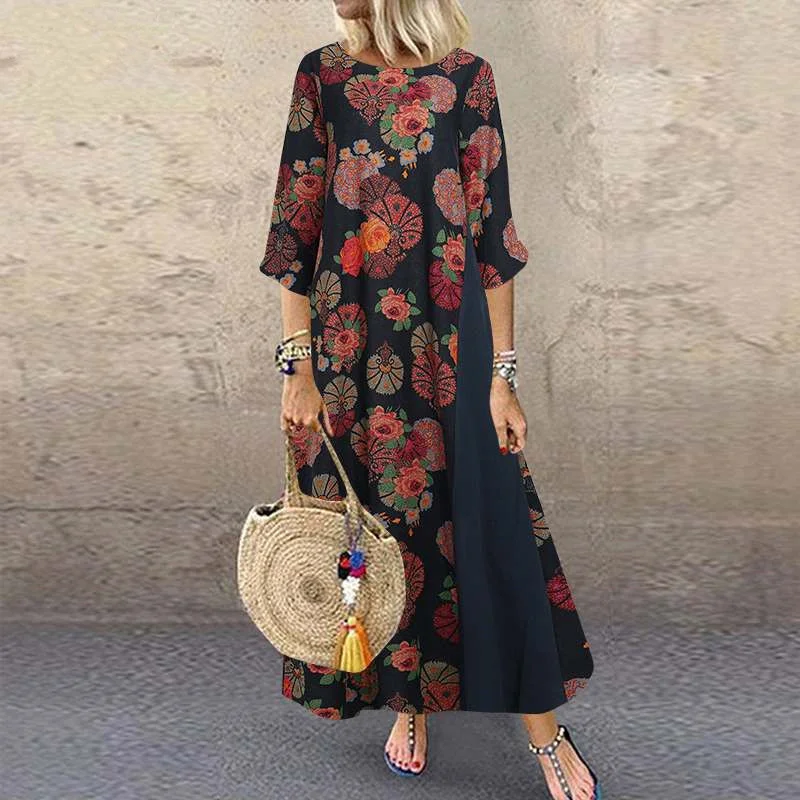 Retro Cotton and Linen Printed Round Neck Bohemian Medium Sleeve Long Skirt Women's Wear
Retro Cotton and Linen Printed Round Neck Bohemian Medium Sleeve Long Skirt Women's Wear