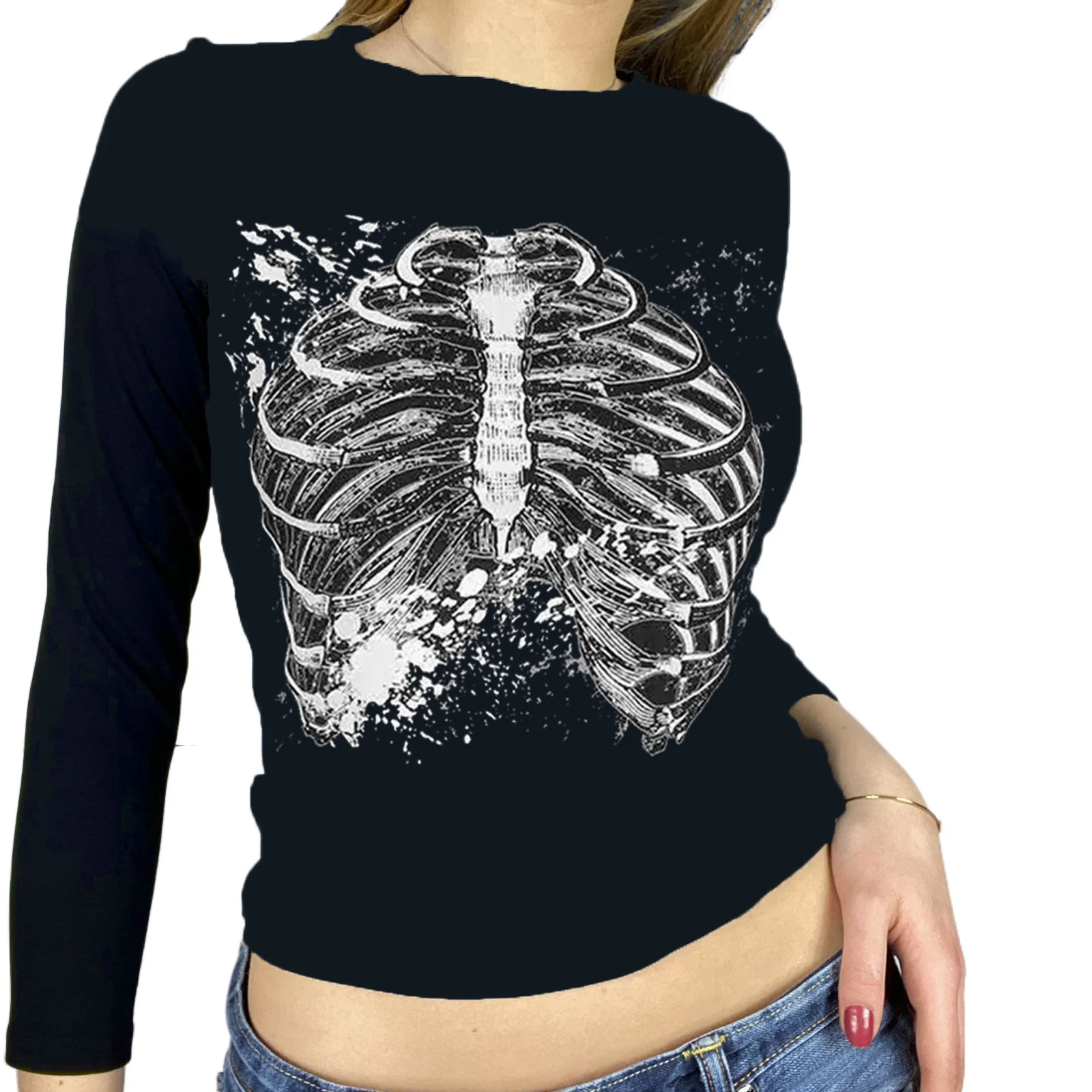 wsevypo Y2K Gothic Skeleton Print T-shirts Autumn Women's Long Sleeve Slim Fit Crop Top Harajuku Streetwear Pullover Tees
wsevypo Y2K Gothic Skeleton Print T-shirts Autumn Women's Long Sleeve Slim Fit Crop Top Harajuku Streetwear Pullover Tees