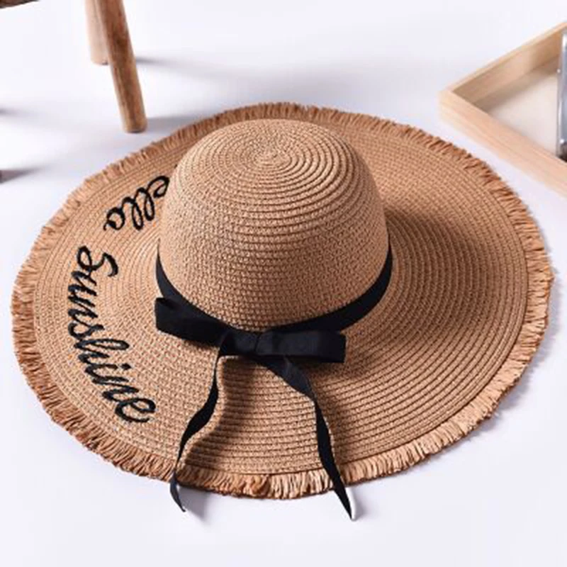 Sun Hats For Women Handmade Weave letter Embroidery Black Ribbon Lace Up Large Brim Straw Hat Outdoor Beach hat Summer Caps Chap
Sun Hats For Women Handmade Weave letter Embroidery Black Ribbon Lace Up Large Brim Straw Hat Outdoor Beach hat Summer Caps Chap