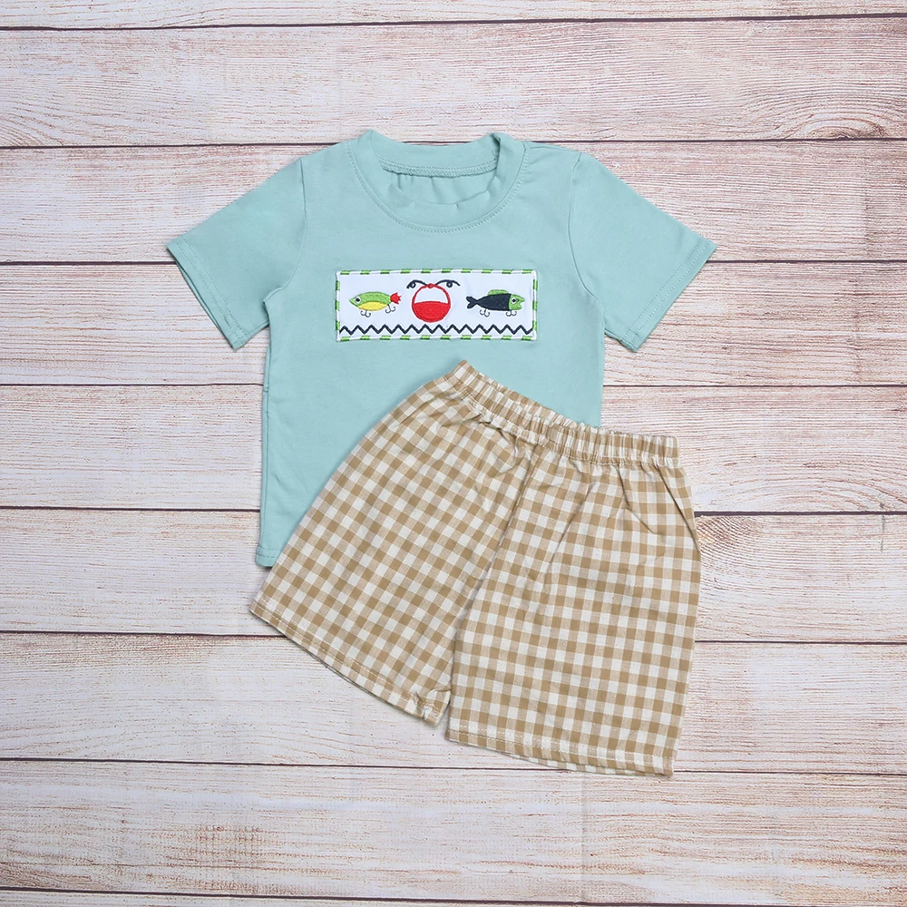Baby Boy Clothing Set Fashion Sky Blue Cotton Colorful Fish Short Sleeve + Coffee Color Lattice Casual Sports Shorts Outfits
Baby Boy Clothing Set Fashion Sky Blue Cotton Colorful Fish Short Sleeve + Coffee Color Lattice Casual Sports Shorts Outfits