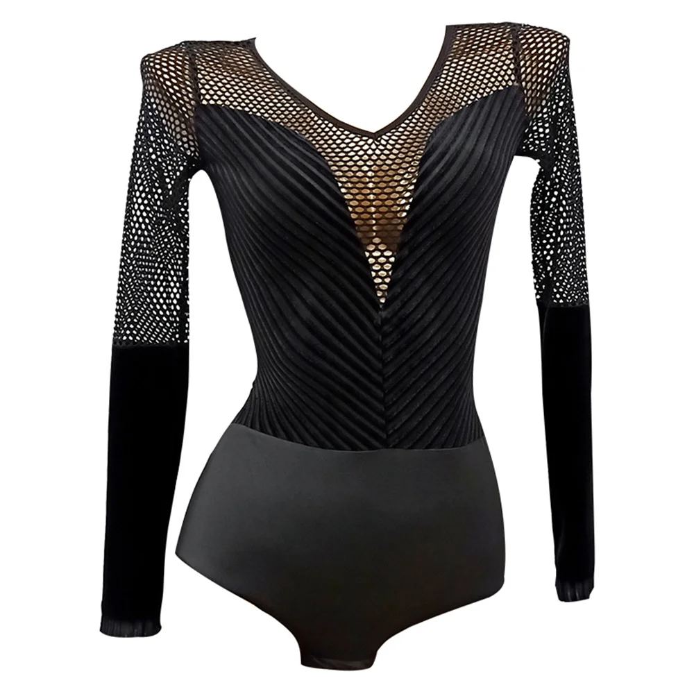 Black Long Sleeve Mesh Hollow Latin Dance Dress Adult Practice Clothes Women Rumba Samba Dance Stage Performance Costume 
Black Long Sleeve Mesh Hollow Latin Dance Dress Adult Practice Clothes Women Rumba Samba Dance Stage Performance Costume
