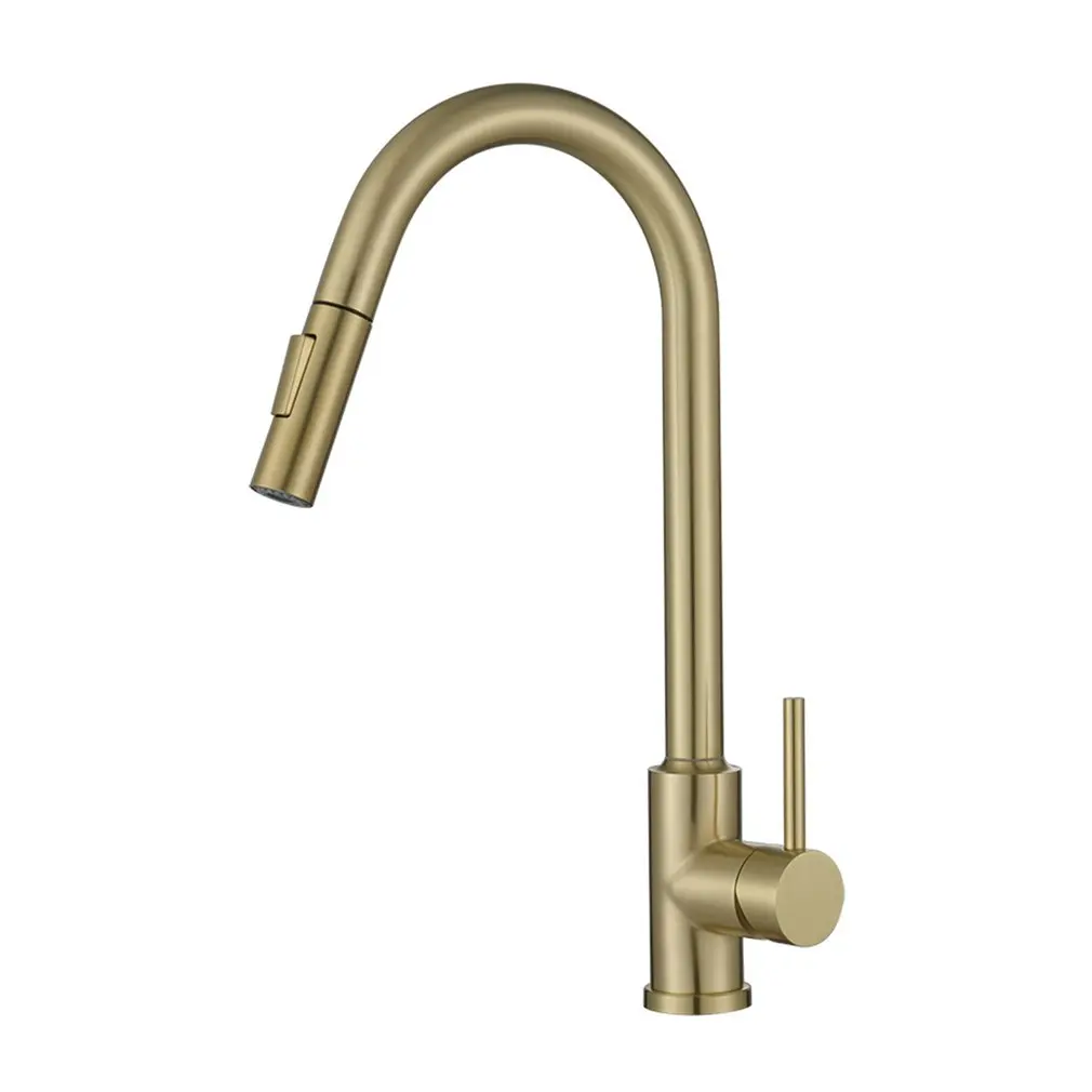 360 Degree Single Handle Pull Down Kitchen Faucet In Brushed Brass Finish 304 Stainless Steel Pull Faucet
360 Degree Single Handle Pull Down Kitchen Faucet In Brushed Brass Finish 304 Stainless Steel Pull Faucet