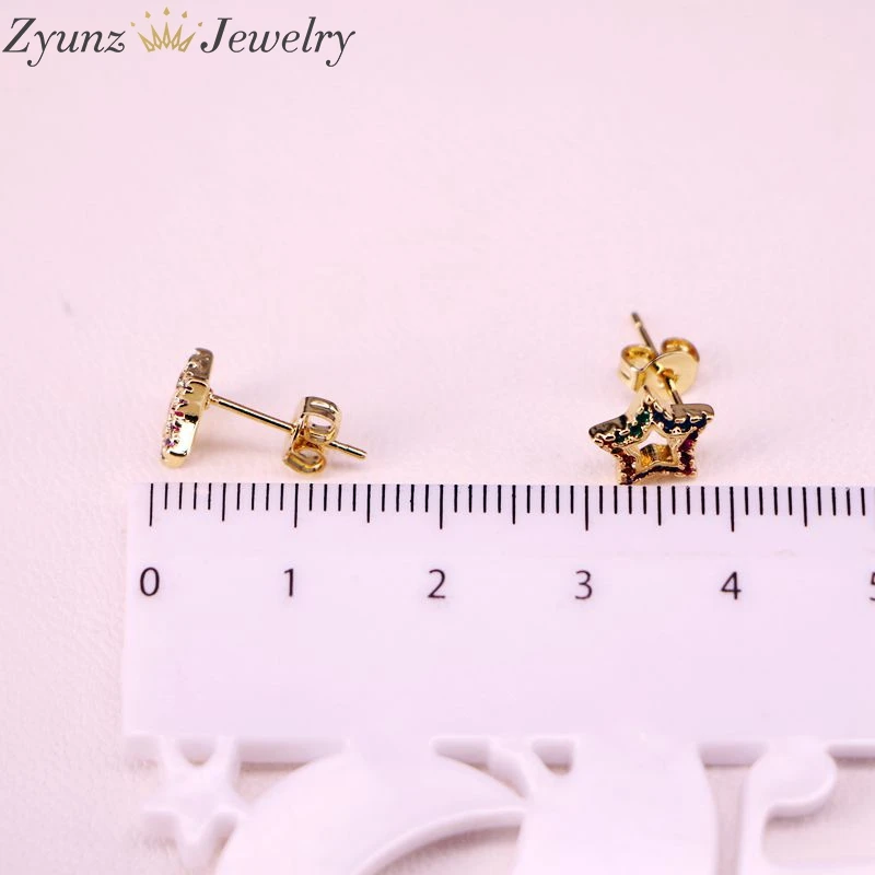 10 Pairs, Gold Color Jewelry Earrings Colorful Multi Crystal Micro Pave CZ Cute Star Stud Earring For Women Girls 
10 Pairs, Gold Color Jewelry Earrings Colorful Multi Crystal Micro Pave CZ Cute Star Stud Earring For Women Girls