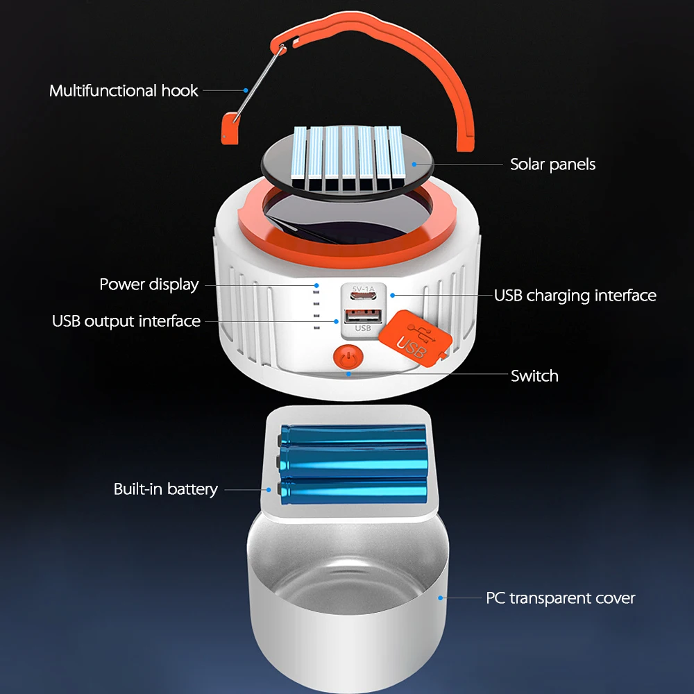 USB Solar Charging Light 42 Lamp Bead Energy-saving Bulb Night Market Mobile Outdoor Camping Power Outage Emergency lamp | Лампы и