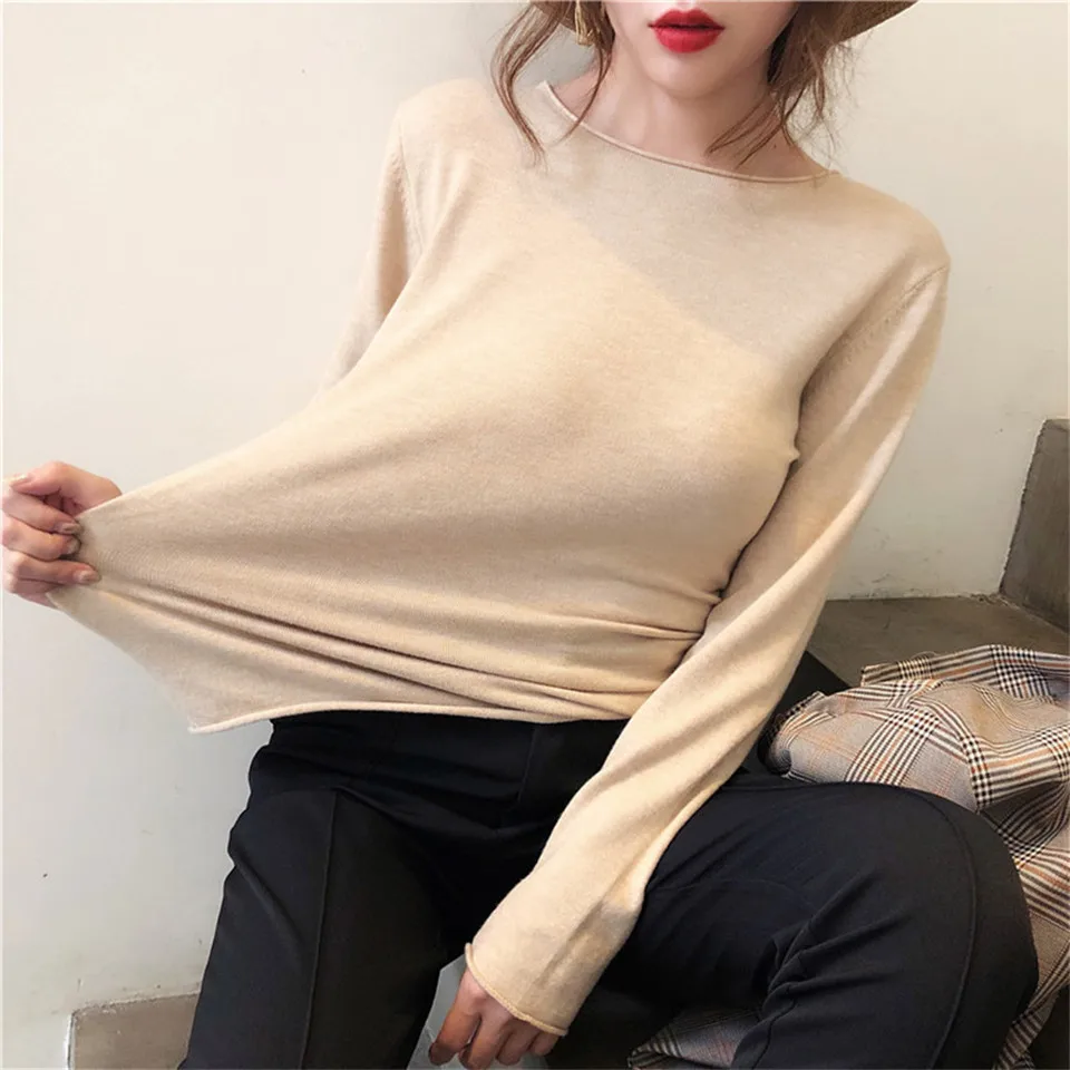 Корейский осенне-зимний тонкий свитер, женские вязаные пуловеры с круглым вырезом, свитеры, свободные однотонные трикотажные пуловеры, Топ
Корейский осенне-зимний тонкий свитер, женские вязаные пуловеры с круглым вырезом, свитеры, свободные однотонные трикотажные пуловеры, Топ
