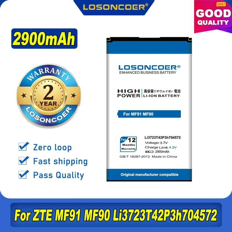 100% Оригинальный LOSONCOER 2900mAh Li3723T42P3h704572 Аккумулятор для ZTE MF91 MF90 MF90M MTC 833F 831FT 4G WIFI