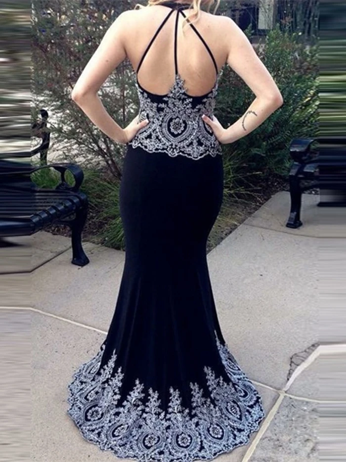 Sexy Black Sweep Train Halter Mermaid Evening Dresses 2020 Applique Evening Gown Formal Dress Prom Gowns robe de soiree
Sexy Black Sweep Train Halter Mermaid Evening Dresses 2020 Applique Evening Gown Formal Dress Prom Gowns robe de soiree