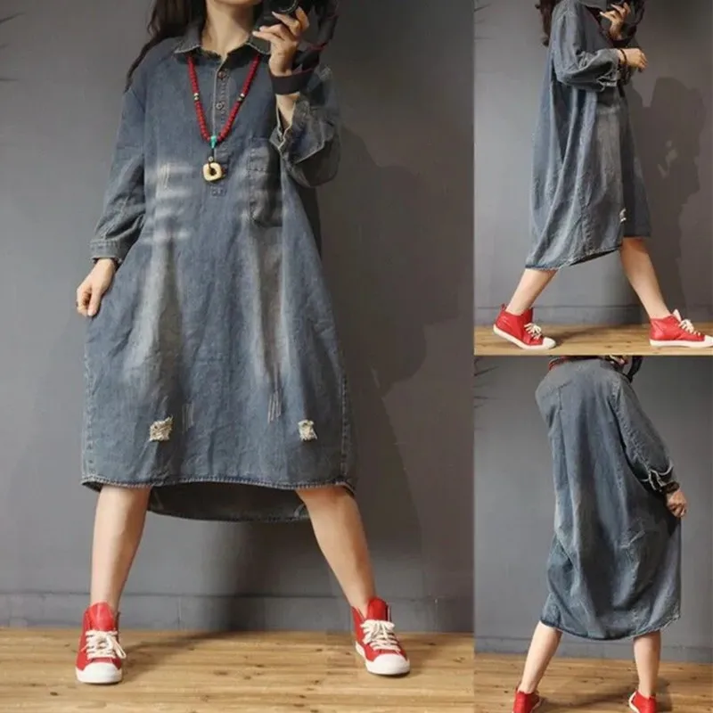 Long Sleeve Denim Loose Femme Dress Women 2022 Spring Jeans Dresses Hole Long Casual Vintage Solid Color All-Match Shirt
Long Sleeve Denim Loose Femme Dress Women 2022 Spring Jeans Dresses Hole Long Casual Vintage Solid Color All-Match Shirt