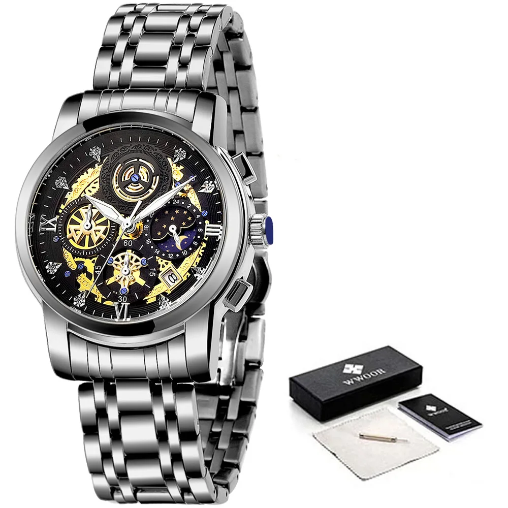 Fashion Mens Watches WWOOR Hollow Quartz Wrist Watch Stainless Steel Top Brand Luxury Waterproof Sports Chronograph Men's Watch
Fashion Mens Watches WWOOR Hollow Quartz Wrist Watch Stainless Steel Top Brand Luxury Waterproof Sports Chronograph Men's Watch