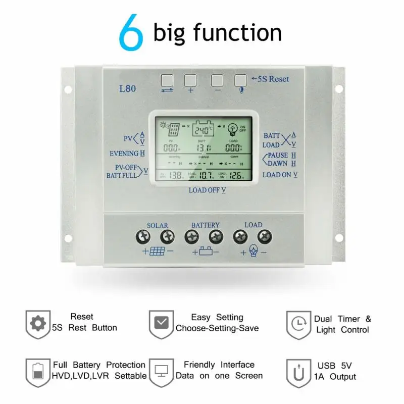LCD Display MPPT 80A 60A 12V/24V Solar Panel Battery Regulator Charge Controller LCD Wholesales L Series MPPT Solar Controller
LCD Display MPPT 80A 60A 12V/24V Solar Panel Battery Regulator Charge Controller LCD Wholesales L Series MPPT Solar Controller