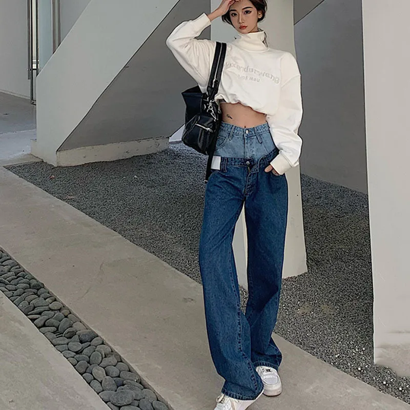 2021 New Spring High Waist Patchwork Straight Pants Jeans Chic Streetwear Female Casual Fashion For Woman
2021 New Spring High Waist Patchwork Straight Pants Jeans Chic Streetwear Female Casual Fashion For Woman