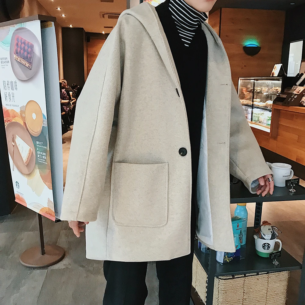 Autumn and winter fashion men's hooded woolen trench coat casual loose single breasted woolen overcoat medium and long men's wea
Autumn and winter fashion men's hooded woolen trench coat casual loose single breasted woolen overcoat medium and long men's wea