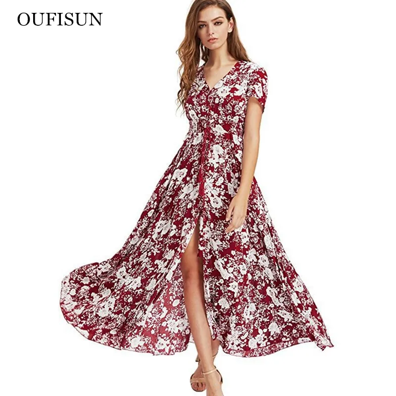 Summer Long Maxi Dress Women Casual Boho Floral Print Beach Dress Sexy V-Neck Bodycon High Slit Party Dress Plus Size Vestidos
Summer Long Maxi Dress Women Casual Boho Floral Print Beach Dress Sexy V-Neck Bodycon High Slit Party Dress Plus Size Vestidos