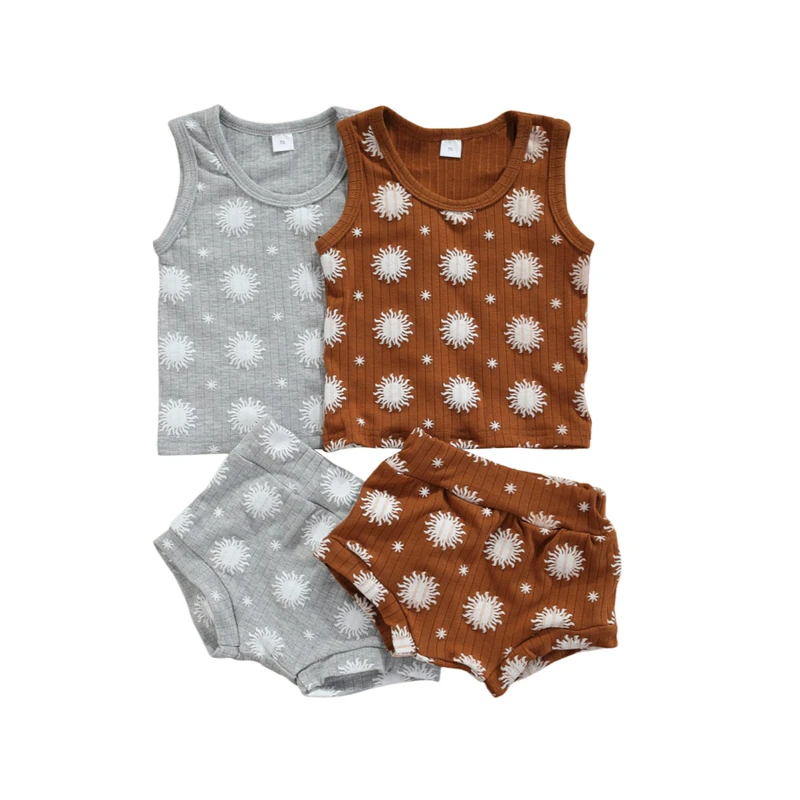 New Arrival Babies Casual Two-piece Clothes Set Sun Printed Pattern Round Collar Sleeveless Tops and Shorts Baby Outfits Sets
New Arrival Babies Casual Two-piece Clothes Set Sun Printed Pattern Round Collar Sleeveless Tops and Shorts Baby Outfits Sets